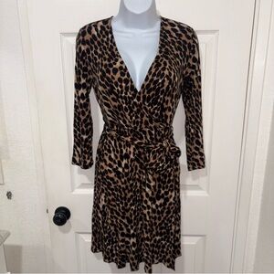 Animal Print Knit Plunge Neckline Wrap Dress | Size Small